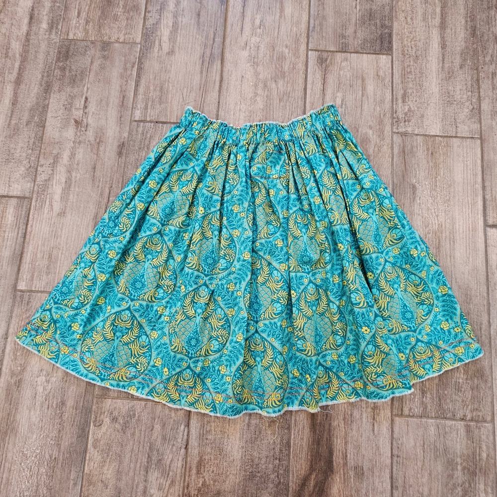 Lema French Market Skirts Womens OS Teal Peacock Damask A-Line Cotton Artsy Folk - Picture 5 of 6